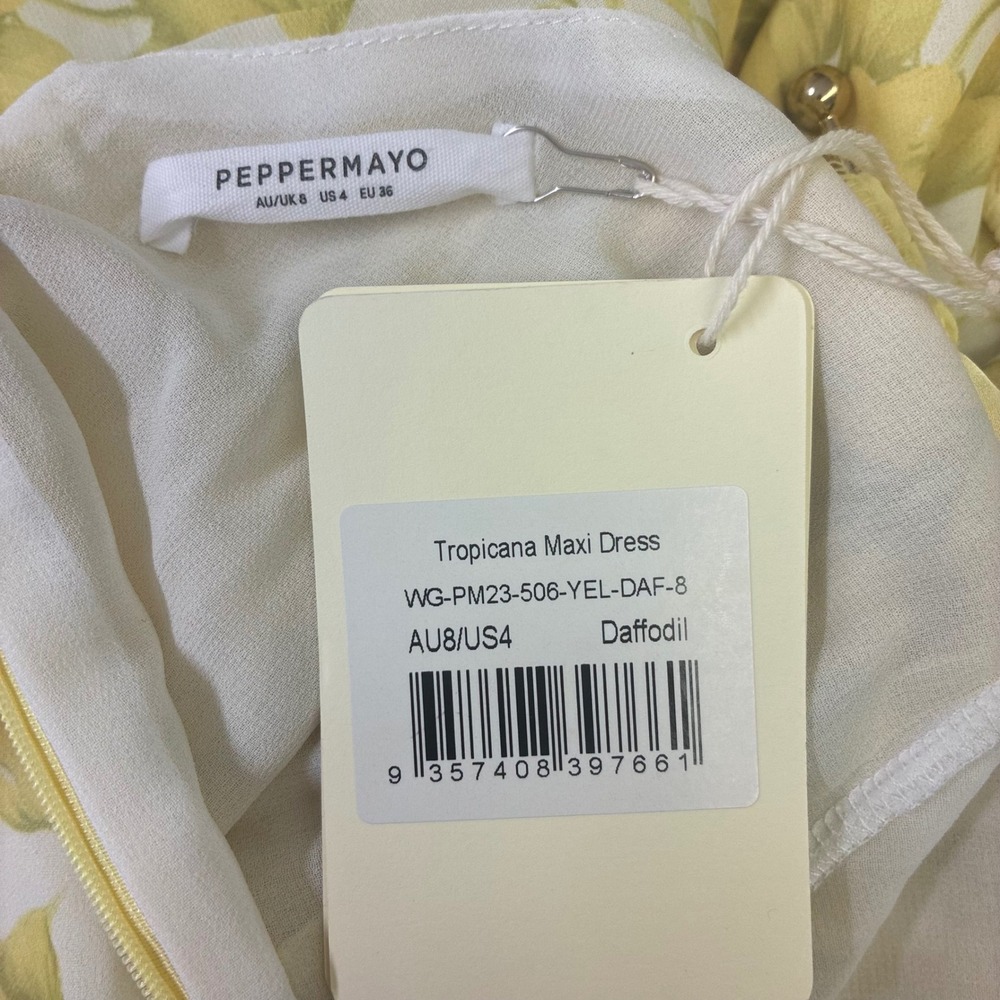 Peppermayo Tropicana Maxi Dress Size 4 Yellow Floral Cutout Strapless NWT Euro - Picture 8 of 12